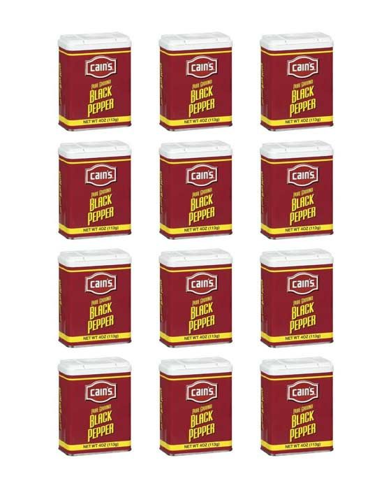 Cain's Pure Ground Black Pepper, 12 Bottles, 4 Oz Each