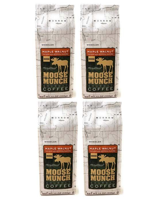 Moose Munch Coffee By Harry & David, Maple Walnut Ground Gourmet Coffee 4 Bags