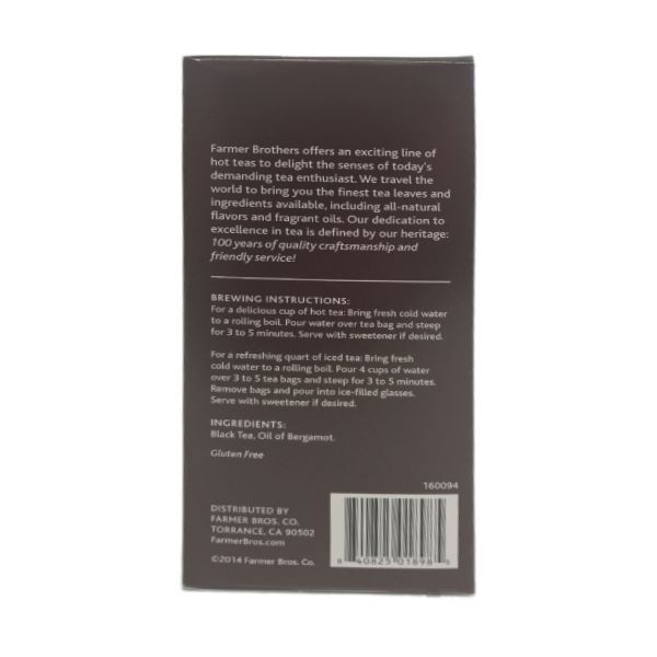 Farmer Brothers Premium: Earl Grey Hot Tea, 2/25 Ct Tea Boxes