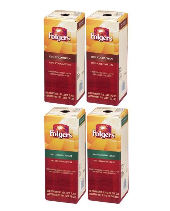 Folgers 1.25 Liter 100% Colombian Regular And Decaf (2 Boxes Each)