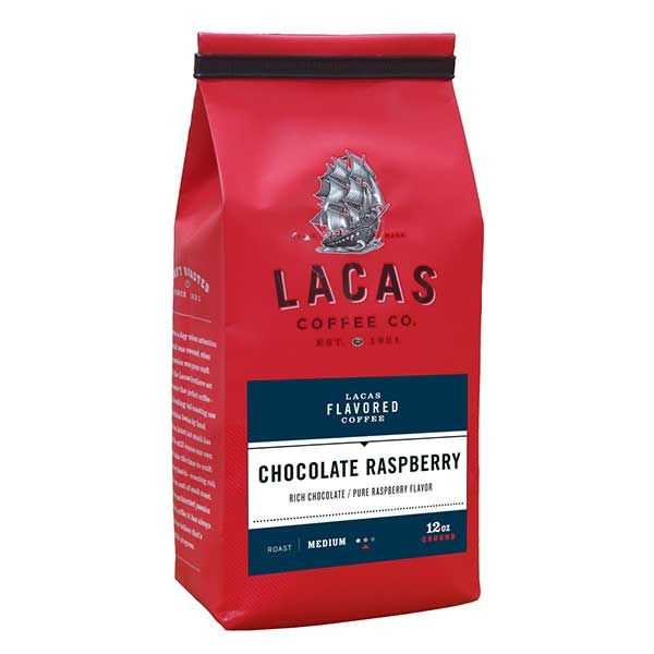 Lacas Coffee Company, Chocolate Raspberry, Medium Fine Ground Coffee, 6/12oz Bags