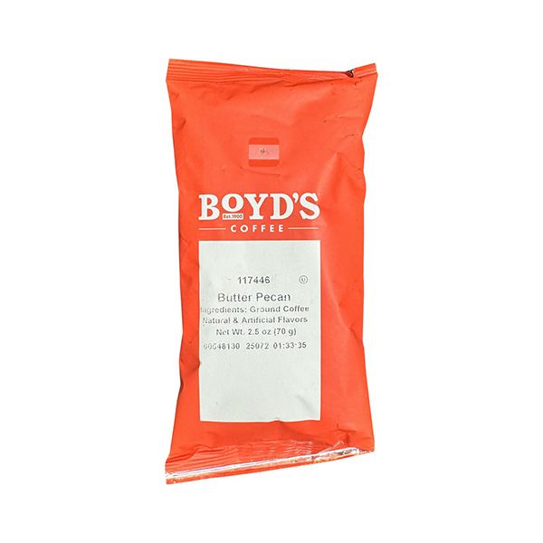  Boyd's Butter Pecan Ground Coffee, 5/2.5oz Pre-Portioned Packets - 12.5oz Total - Nutty Buttery Flavor