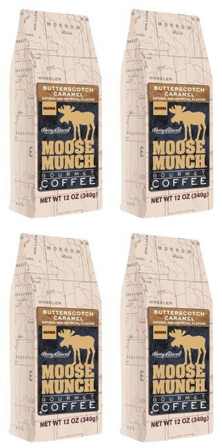  Moose Munch Gourmet Ground Coffee By Harry & David, 4/12 Oz Bags (Butterscotch Caramel)