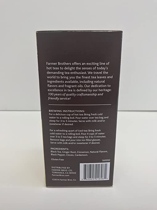  Farmer Brothers Premium: Chai Spice Hot Tea, 2/25 Ct Tea Boxes