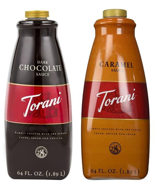  One Torani Dark Chocolate & One Torani Caramel Sauce (64oz Each)