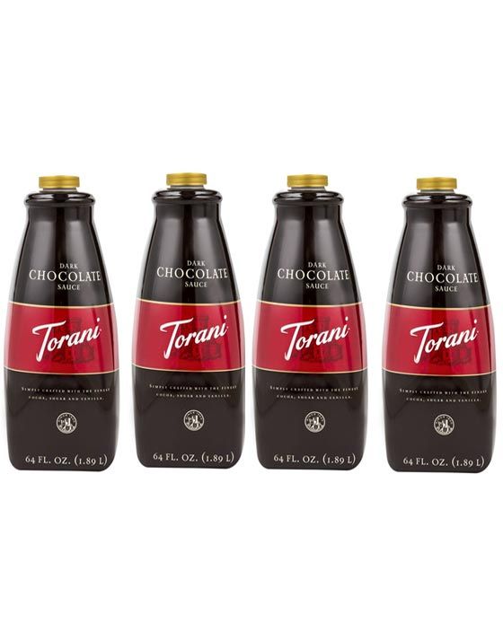  Torani Dark Chocolate Sauce, 4 Bottles/64 Oz Ea. Free Pump Included