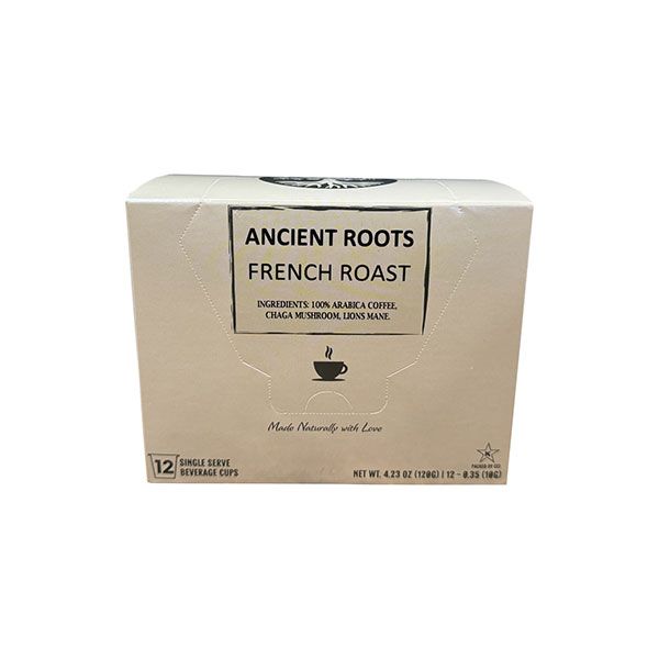  Ancient Roots Single Serve Mushroom Coffee, Made With Chaga And Lion's Mane, 100% Arabica, Medium Roast, (French Roast) (12 Count)