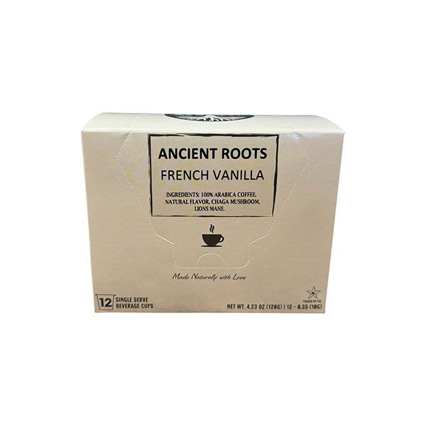  Ancient Roots Single Serve Mushroom Coffee, Made With Chaga And Lion's Mane, 100% Arabica, Medium Roast, (French Vanilla) (72 Count)