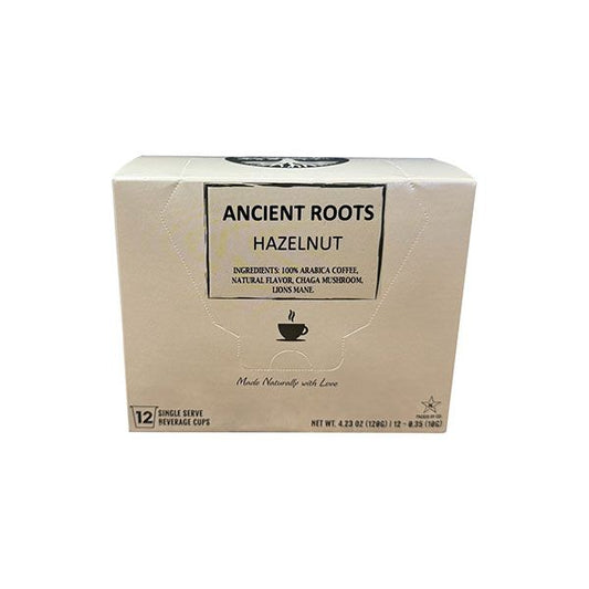  Ancient Roots Single Serve Mushroom Coffee, Made With Chaga And Lion's Mane, 100% Arabica, Medium Roast, (Hazelnut) (12 Count)