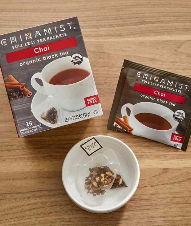  China Mist - Chai Organic Black Full Leaf Tea Sachet, 6 Boxes 15 Count Each