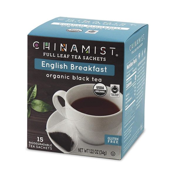  China Mist - English Breakfast Organic Black Full Leaf Tea Sachet, 15 Count Box - Biodegradable And Individually Wrapped (6 Pack)