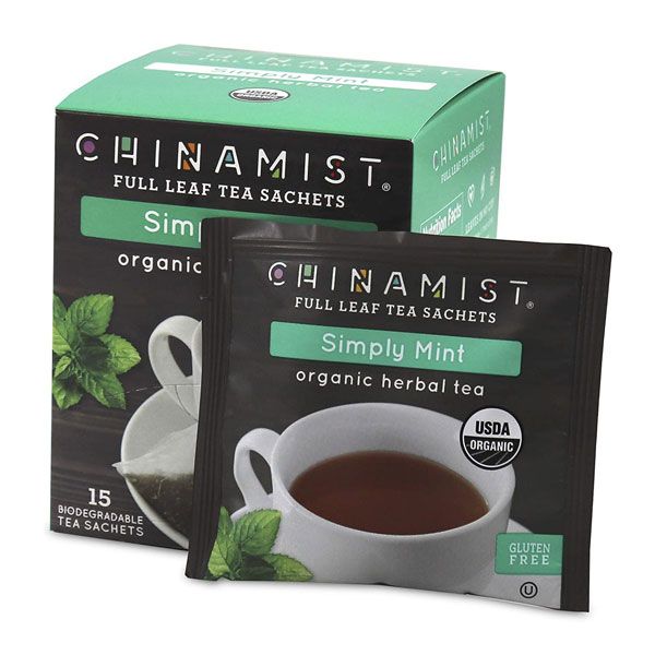  China Mist - Simply Mint Herbal Full Leaf Tea Sachet, 15 Count Box - Biodegradable And Individually Wrapped (6 Pack)