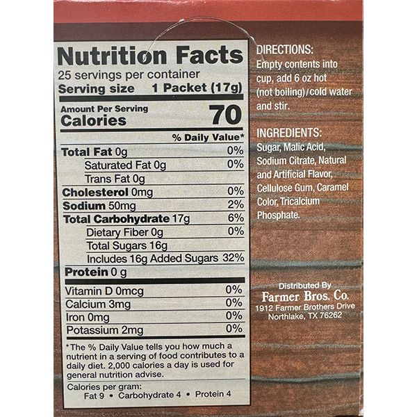  Farmer Brothers Instant Apple Spiced Cider Packets, 25 Packets Per Box