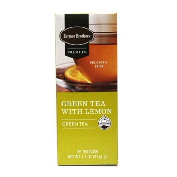  Farmer Brothers Premium Green Tea With Lemon, 6/25 Ct Tea Boxes