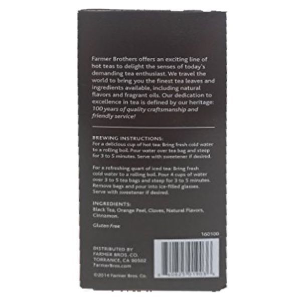  Farmer Brothers Premium Orange Spice Hot Tea, 6/25 Ct Tea Boxes