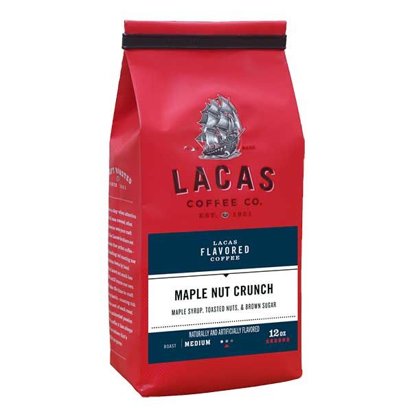  Lacas Coffee Company, Maple Nut Crunch, Medium Fine Ground Coffee, 2/12oz Bags
