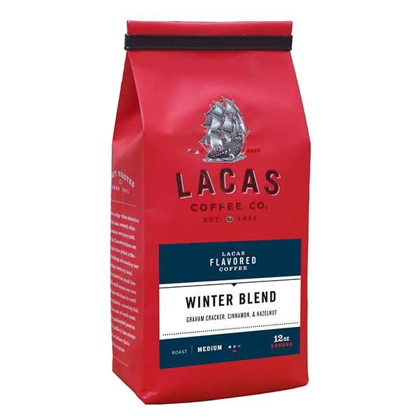  Lacas Coffee Company, Winter Blend, Medium Fine Ground Coffee, 4/12oz Bags