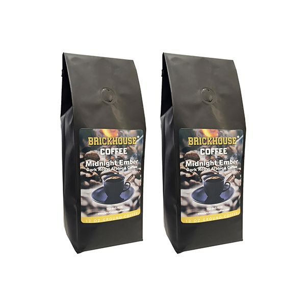  Brickhouse Coffee Midnight Ember Dark Roast, 100% Arabica Ground Coffee, Bold & Smoky Flavor, 2 X 12oz Bags