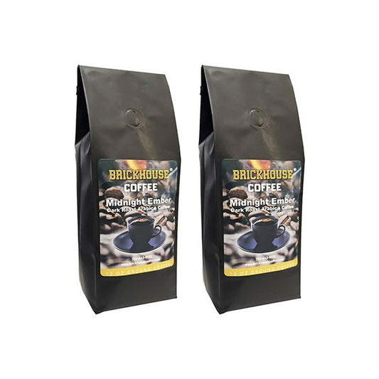  Brickhouse Coffee Midnight Ember Dark Roast, 100% Arabica Ground Coffee, Bold & Smoky Flavor, 2 X 12oz Bags