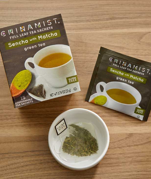  China Mist Sencha With Matcha Green Tea Sachets, 15 Count Box - Biodegradable And Individually Wrapped