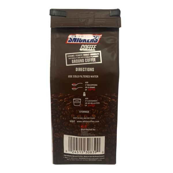  Snickers Caramel, Peanuts, Nougat And Chocolate, Naturally And Artificially Flavored Ground Coffee, 10 Oz Bag