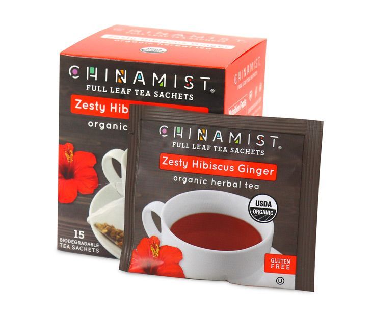  China Mist - Zesty Hibiscus Ginger Organic Black Full Leaf Tea Sachet, 2 Boxes 15 Count Each - Biodegradable And Individually Wrapped